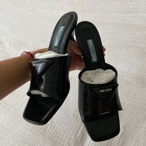 Prada Logo Plaque Mid-Heel Mules